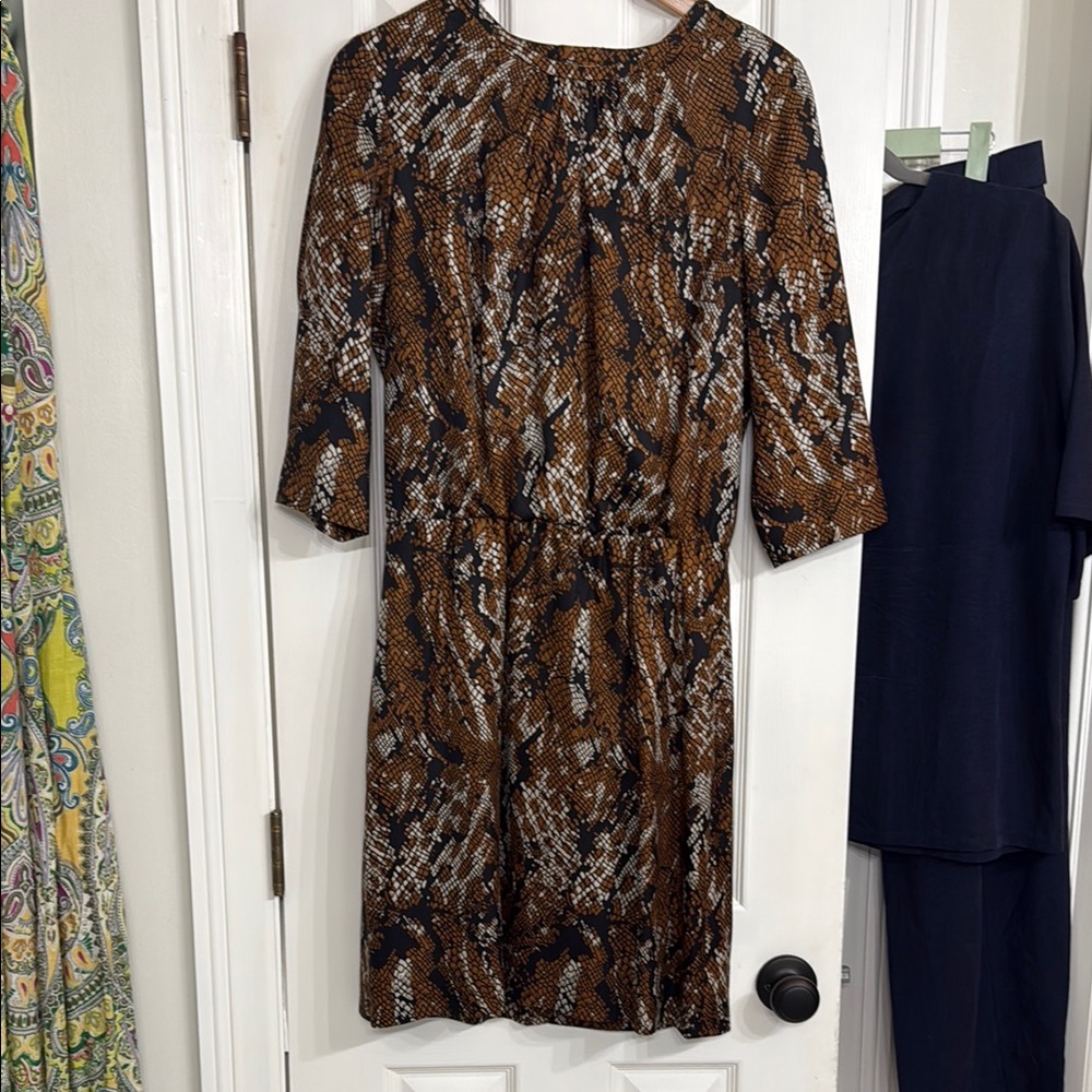 Etcetera Brown Sheath Dress 3/4 Sleeve Crew Neck